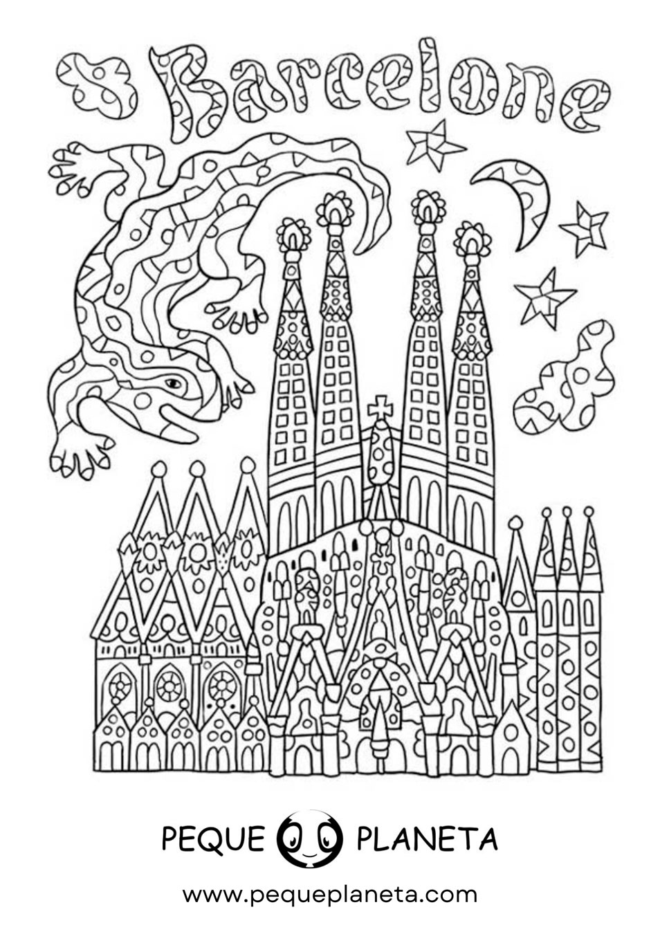 Dibujo  de Sagrada Familia de Gaudí para colorear
